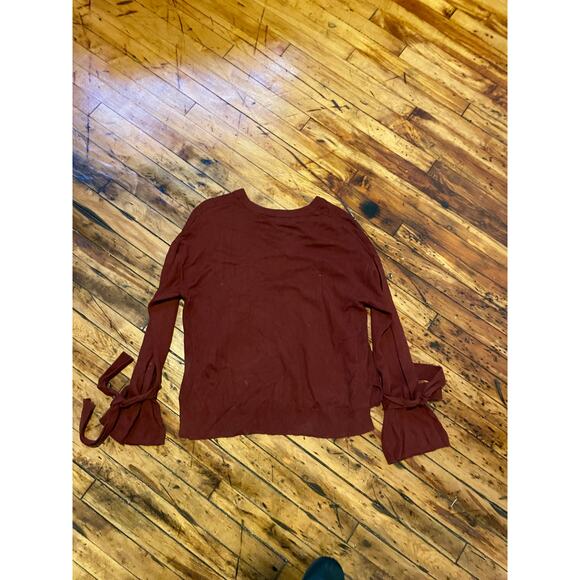 Madewell Tie Cuff Pullover Sweater Burgundy Red Fall Cozy Preppy Knit - Picture 6 of 7